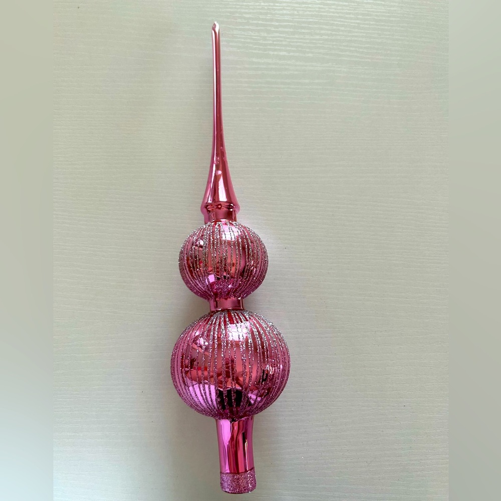 Glass Vintage Christmas Tree Topper, Pink